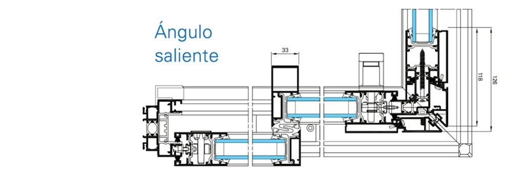 corredera ángulo saliente